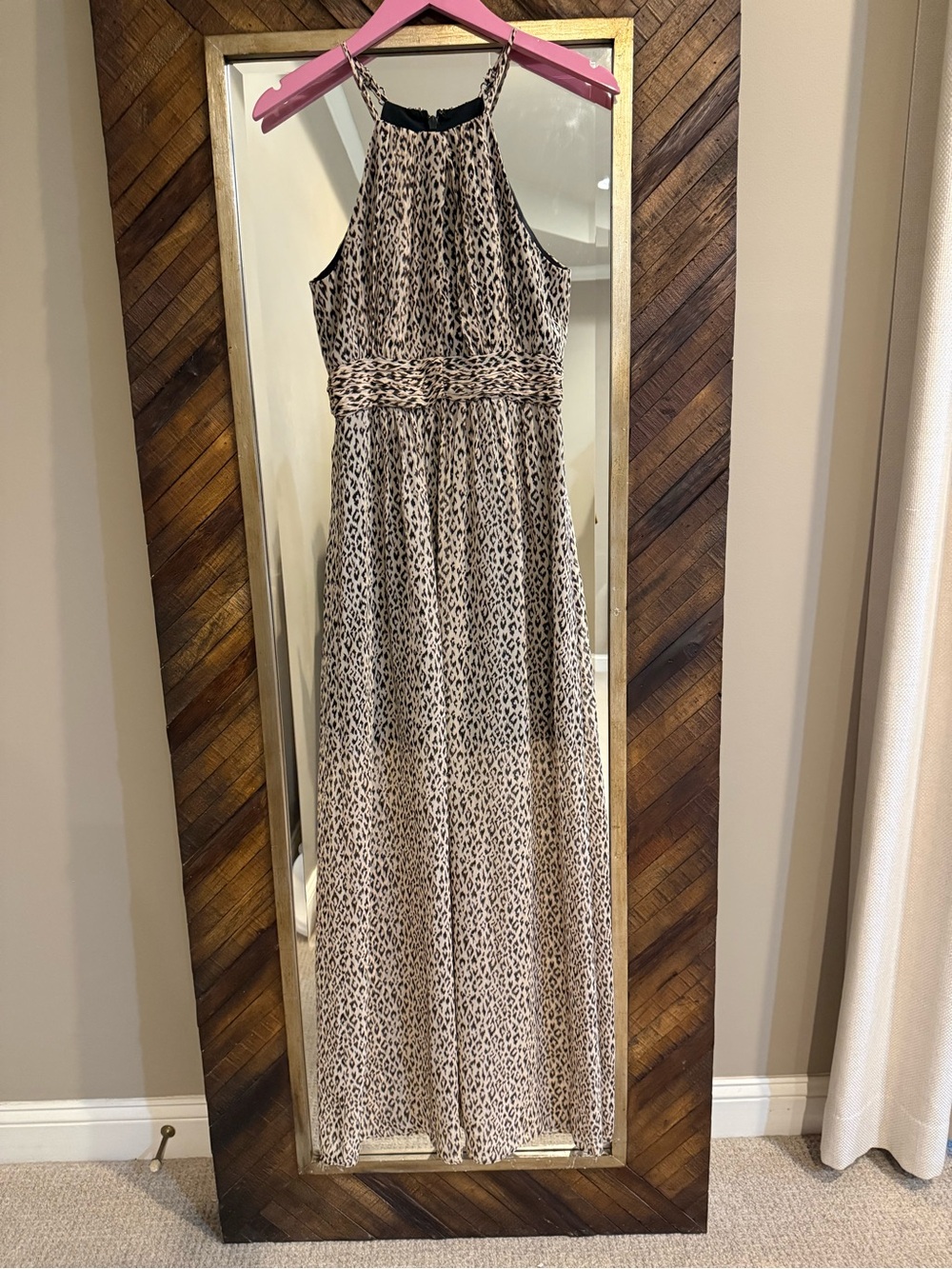 BCBGeneration Beige and Black Leopard Halter Maxi Dress